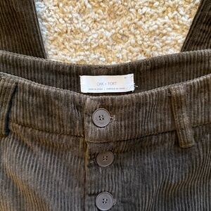 OAK + FORT Olive Green Corduroy Cropped Wide Leg Trousers Pants - Size 25